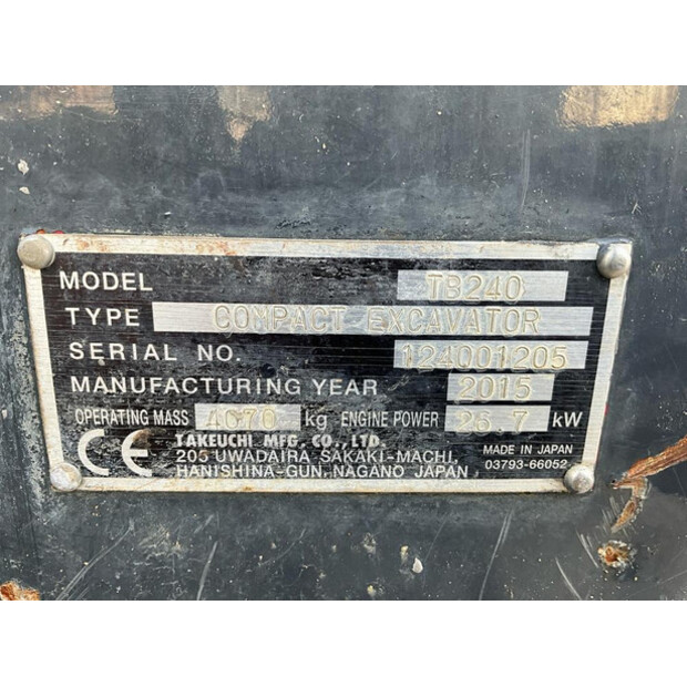 2016 TAKEUCHI TB240-47921223