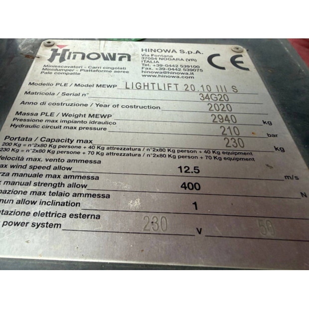 2020 Hinowa Lightlift 20.10 IIIS-47956663