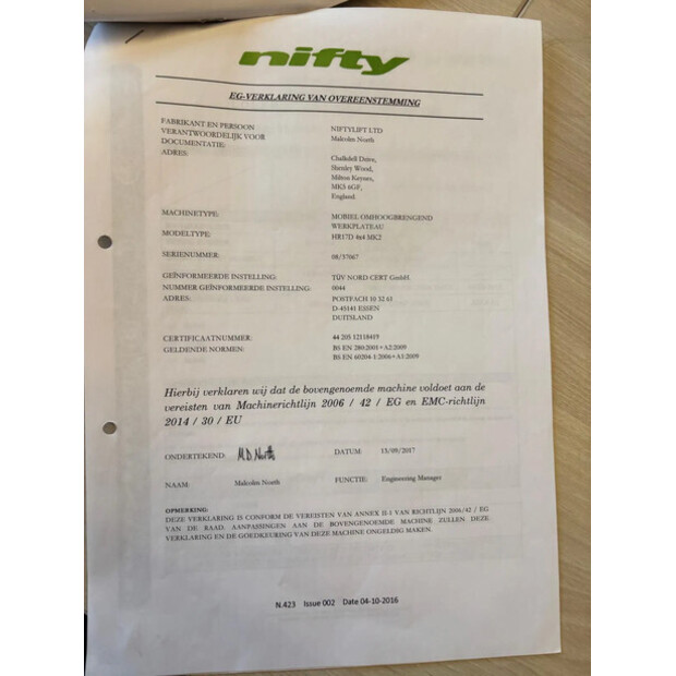 2017 Niftylift H1R17D-48264028