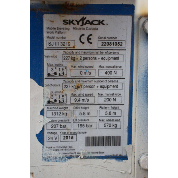 2015 SkyJack SJ III 3219-48431432