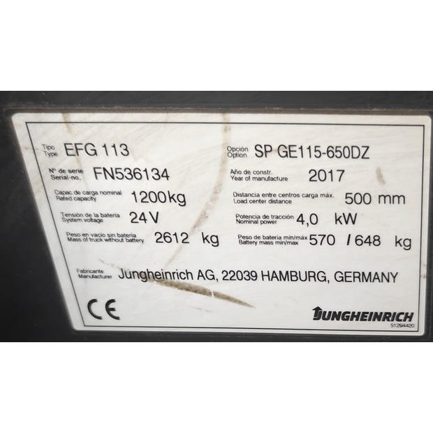 2017 Jungheinrich EFG 113-48610771