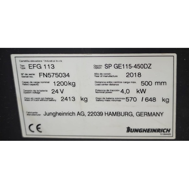 2018 Jungheinrich EFG 113-48610840