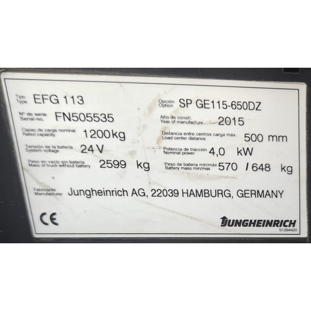 2015 Jungheinrich EFG 113-48610866