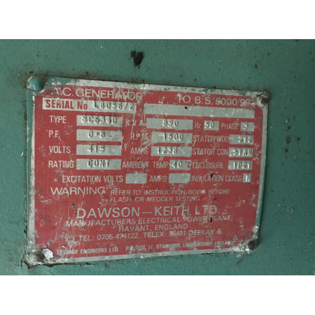 DAWSON-KEITH SC6340 GENERATOR 890 KVA USED-48687416