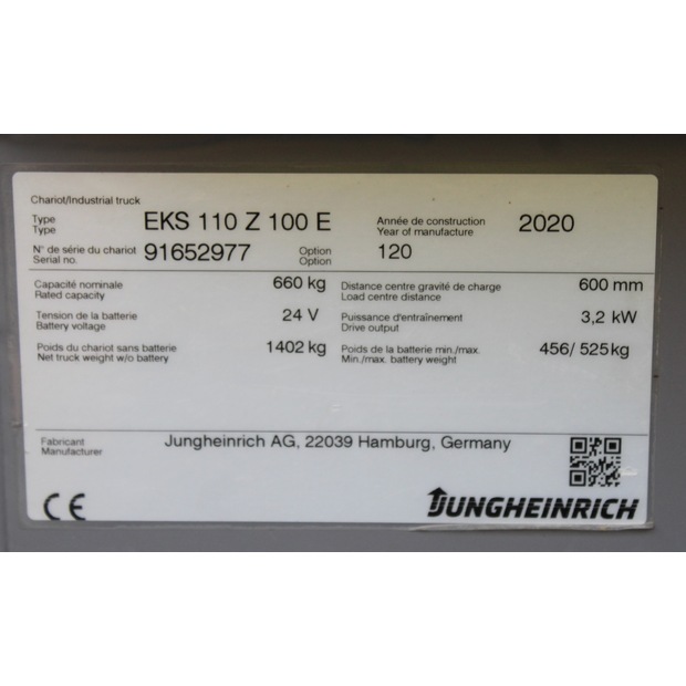 2020 Jungheinrich EKS 110 Z 100E-48791895