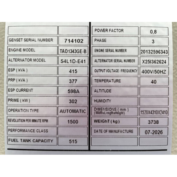 2026 Volvo TAD1343GE-B-48819499