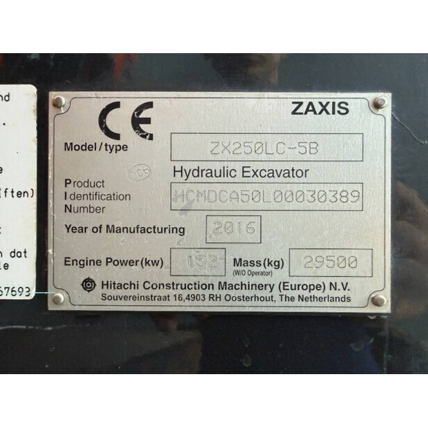 2016 Hitachi ZX250LC-5B-49003228