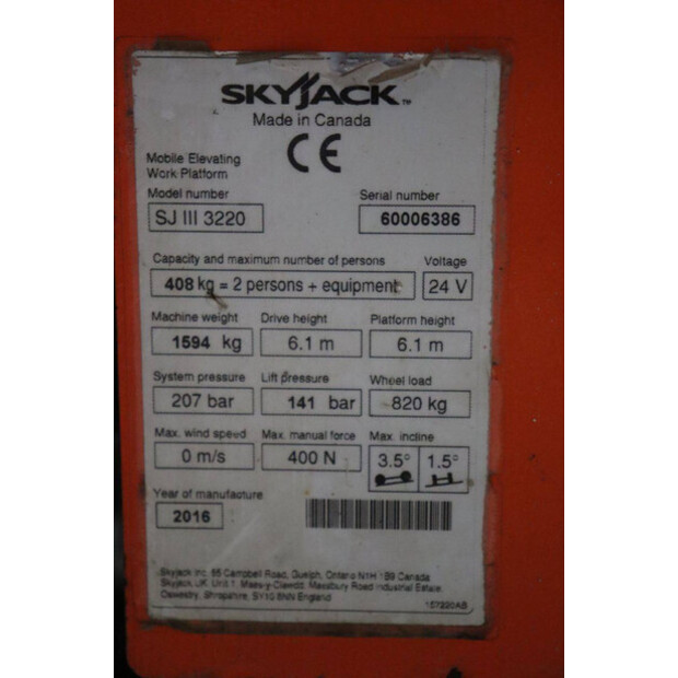 2016 SkyJack SJ3220-49245266